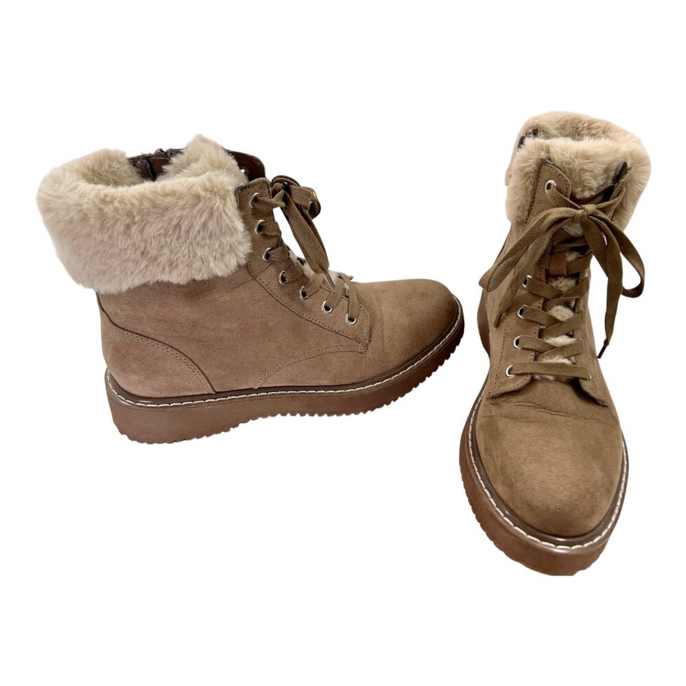 Steve Madden MADDEN GIRL Brown Suede Faux-Fur Lace Up Hiker Booties Sz 9M